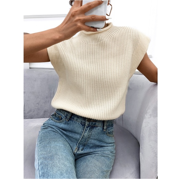 Cable Knit Beige Muscle Tee Top - Picture 10 of 14